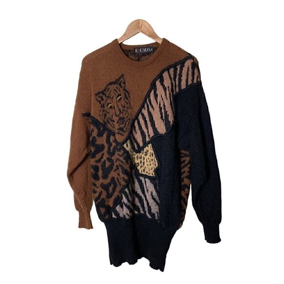 Vintage ESCADA Mohair Cat Leopard Tiger Sweater - Picture 1 of 5